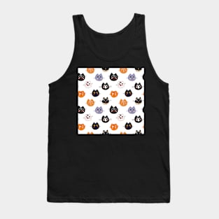 Cat Faces Pattern on white Tank Top